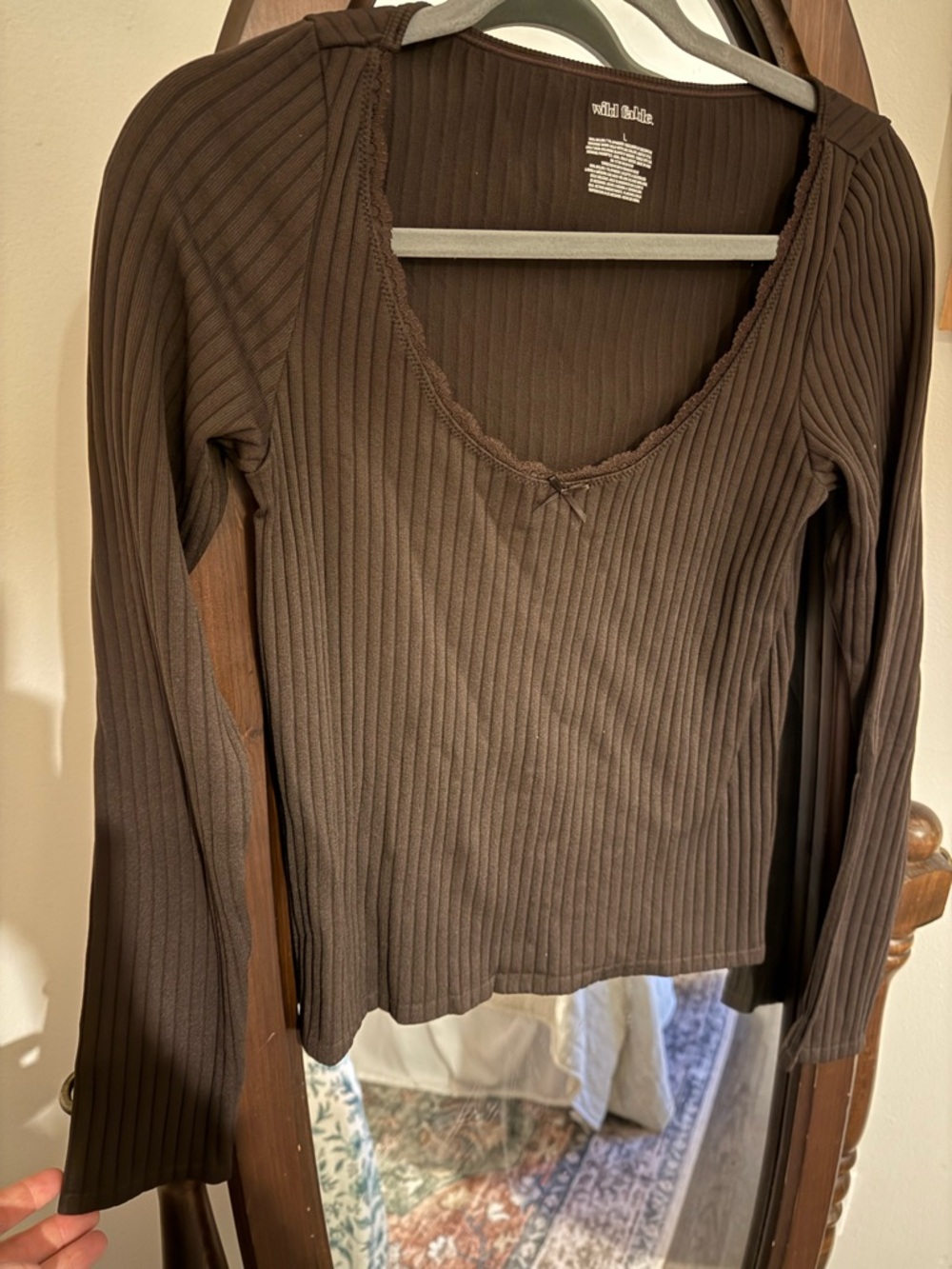 wild fable Chocolate Brown Ribbed Long-Sleeve Scoop Neck Top